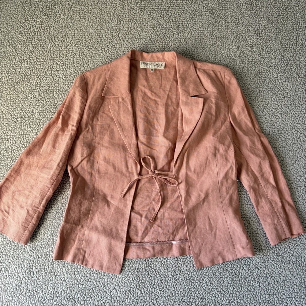 Phase Eight pink tie front 3/4 sleeved collared linen jacket Size 10 Women's